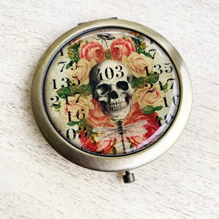 Skull and roses handbag mirror