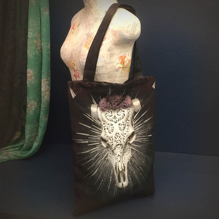 Steampunk goth steer skull tote bag