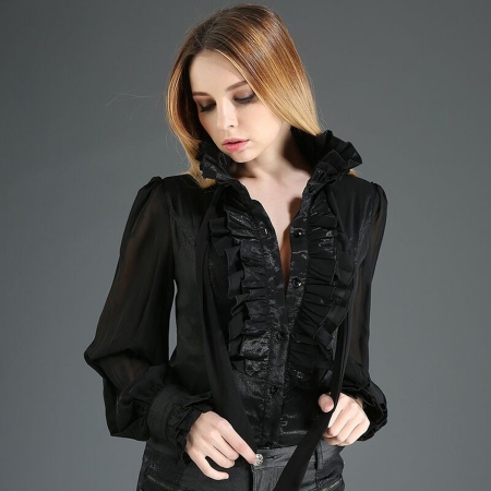 Black gothic frill front blouse 2