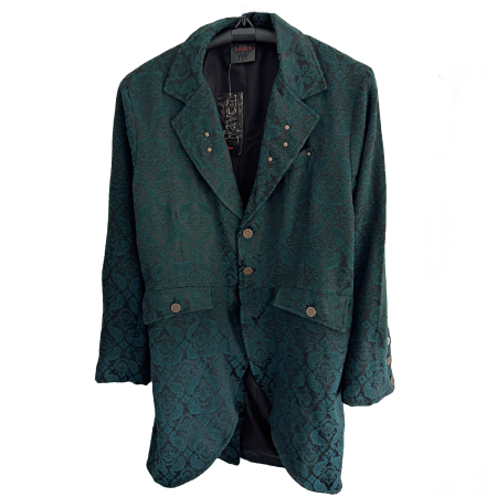 Raven turquoise on black brocade man's steampunk jacket