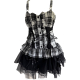gothic black and white tartan mini dress