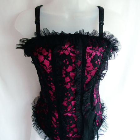 Rose pink and black lace Raven corset